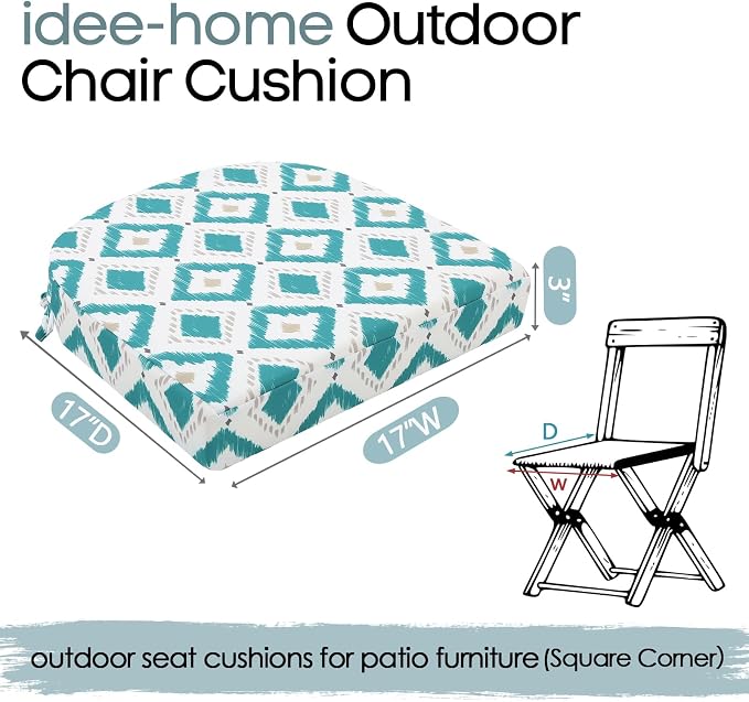 idee-home Outdoor Chair Cushions Set of 2, Thick 17" x 17" x 3" Outdoor Seat - Image 8