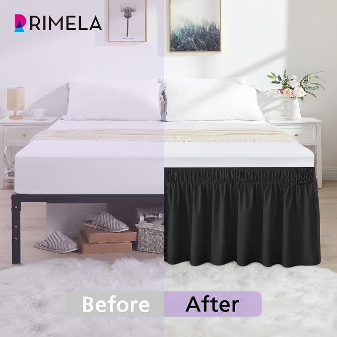 RIMELA Black Bed Skirt King Size 25 Inch Drop, Elastic Bed Skirting - Image 3