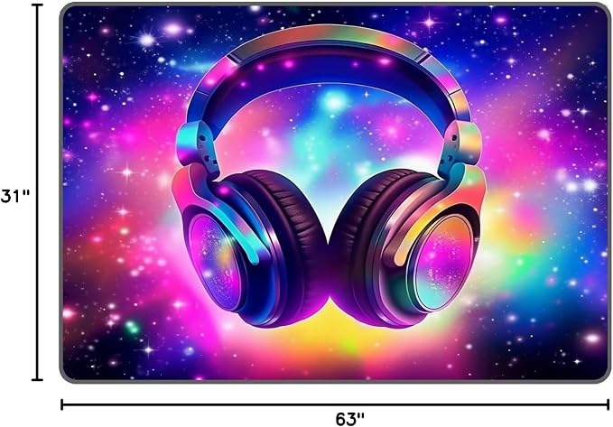 Galaxy Game Area Rug Music Headphone Rugs Colorful Throw Rug Non-Slip Carpet - Image 2