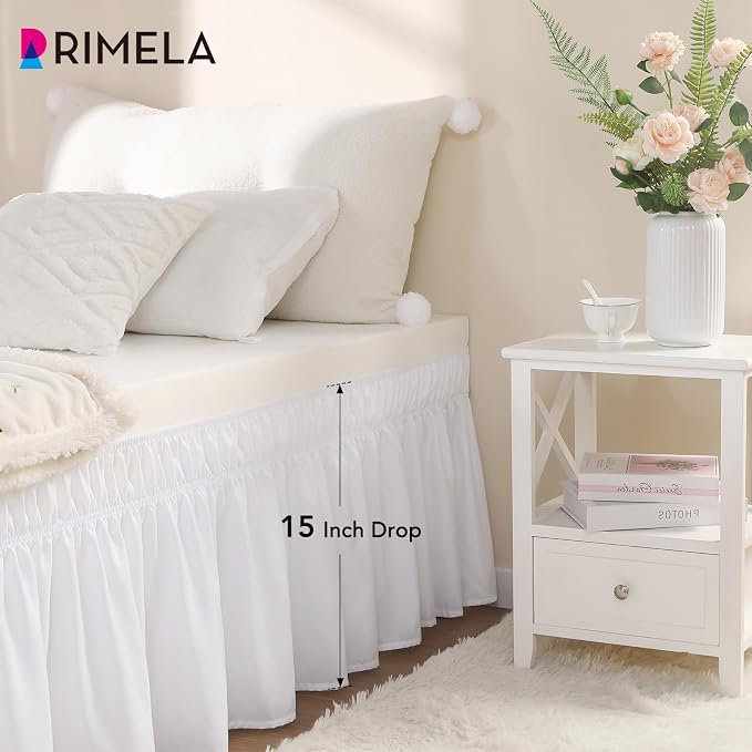 RIMELA White Bed Skirt Twin Size 15 Inch Drop, Elastic Bed Skirting - Image 4