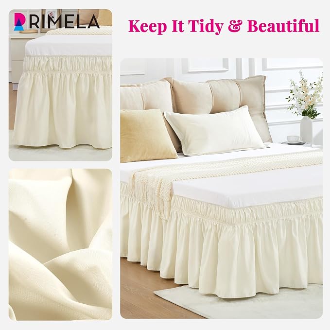 RIMELA Ivory Bed Skirt Queen Size 18 Inch Drop, Elastic Bed Skirting - Image 7
