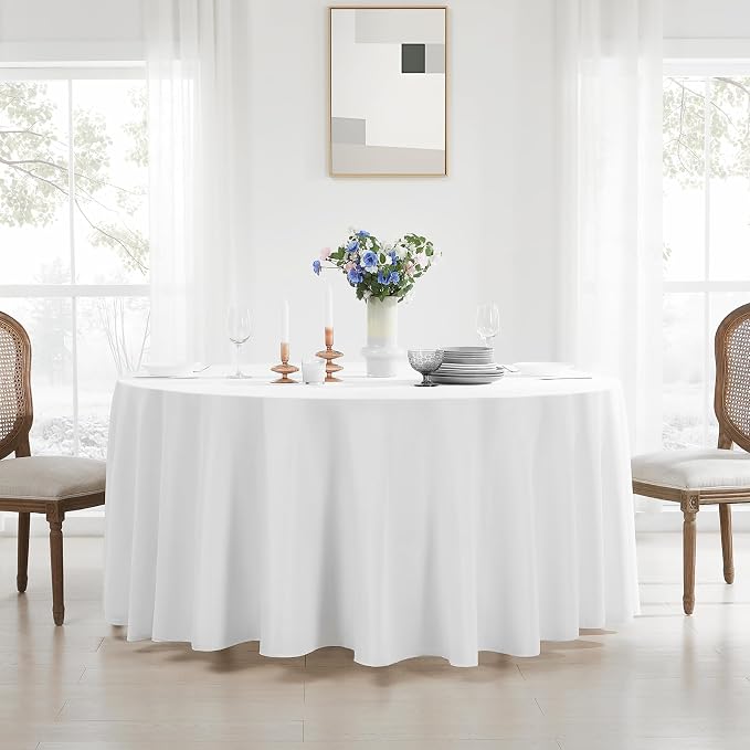 Round Tablecloth 132 Inch 8 Pack White Tablecloths Washable Decorative Linen - Image 3