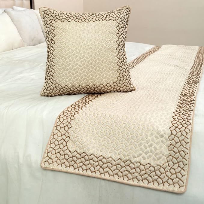 The HomeCentric King/Queen/Twin Ivory & Gold Decorative King 90"x18" Bed Runner - Image 5
