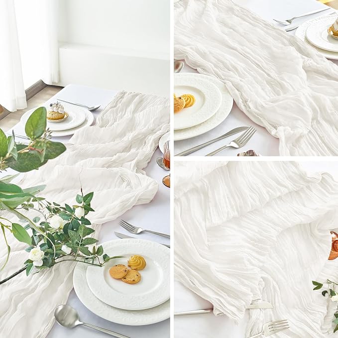 IVAPUPU 1 Pcs Cheesecloth Table Runner - 10ft Ivory White Boho Gauze Cheese - Image 7