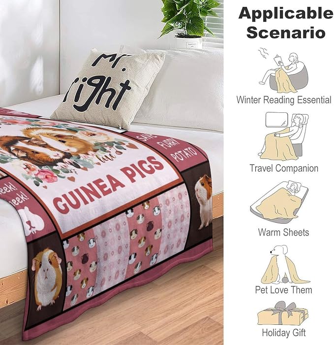 Guinea Pig Blanket Cute Pink Guinea Pigs Print Throw Blankets - Image 8