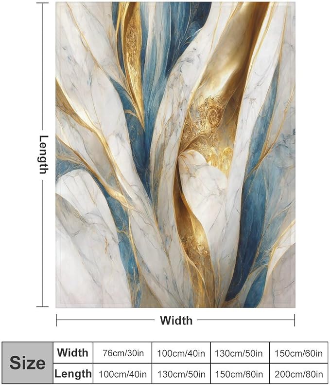 Abstract Marble Blanket, Modern Luxury Baroque Golden Blue White Stone Veins - Image 2