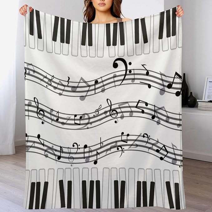 Music Blanket Black White Piano Keys Music Note Modern Abstract Art Print Soft - Image 5