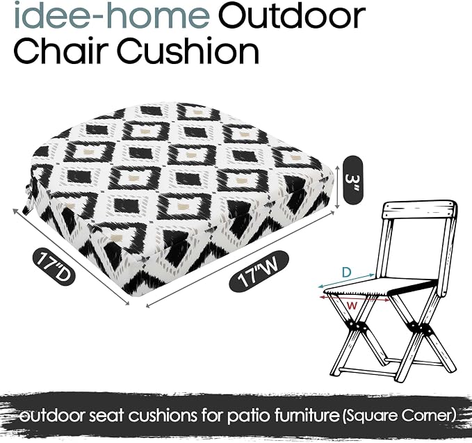 idee-home Outdoor Chair Cushions Set of 4, Thick 17" x 17" x 3" Outdoor Seat - Image 8