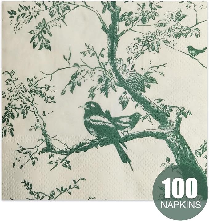 100 Pack Sage Green Paper Cocktail Napkins, Special Birds and Tree Decorative - Image 7