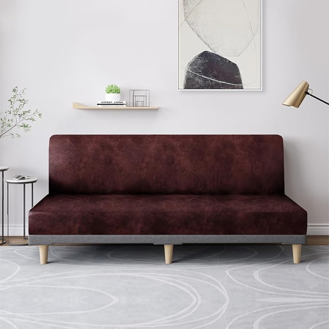 molasofa Leather Like Stretch Futon Slipcover Armless Futon Bed Sofa Cover - Image 3