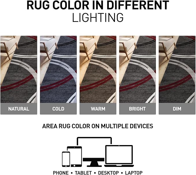 Rugshop Modern Wavy Circles Design Non-Shedding Square Rug, Carpet - Image 5
