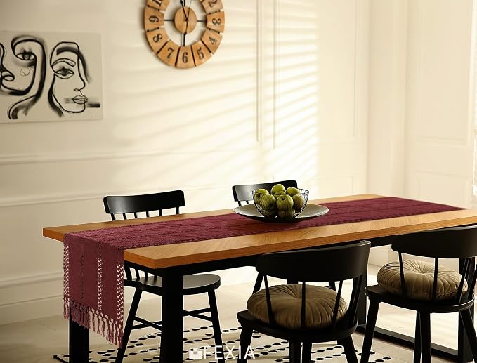 Burgundy Red Table Runner with Tassels 90 Inches Long - Image 7