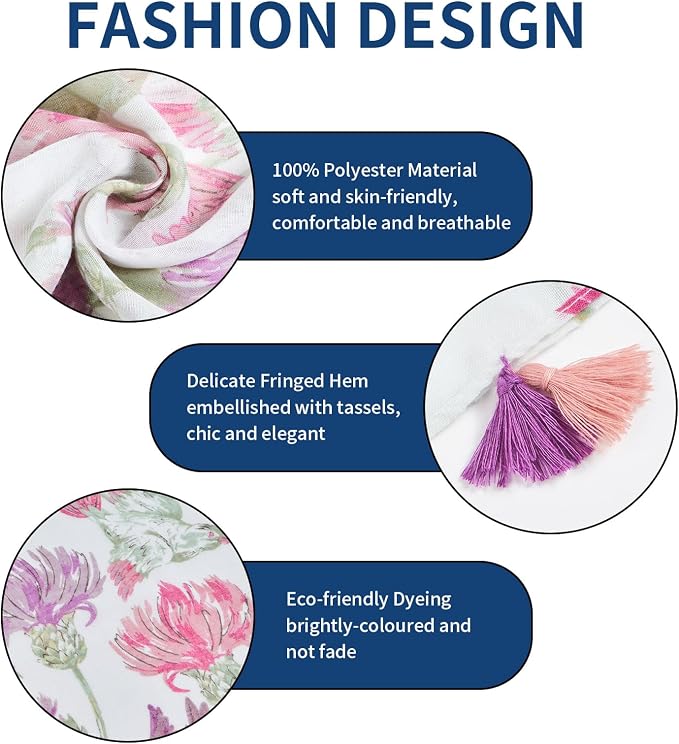 Scarf for Women Lightweight Soft Floral Leopard Printed Scarves Fall Winter - Image 2