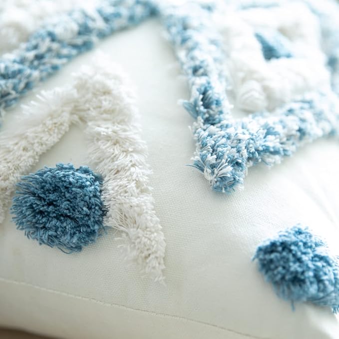 Set of 2 Cotton Woven Boho Throw Pillow Covers, Tufted Decorative Square - Image 4