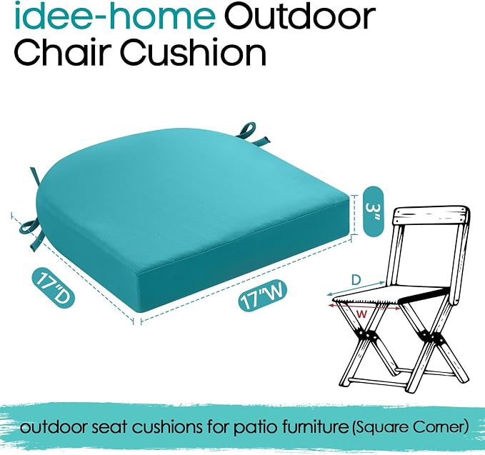 idee-home Outdoor Chair Cushions Set of 4, Thick 17" x 17" x 3" Patio Chair - Image 8