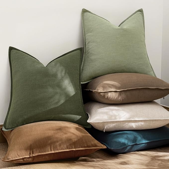 EMEMA Decorative Linen Throw Pillow Covers 24x24 Inch Dark Olive Green Boho - Image 6