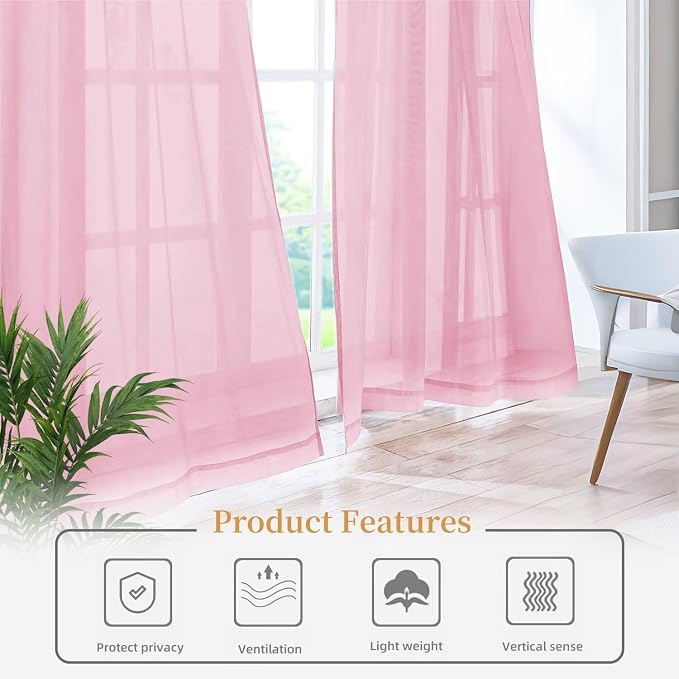 Sheer Curtains 84 Inches Long 2 Panels, Rod Pocket Short Curtain - Image 6