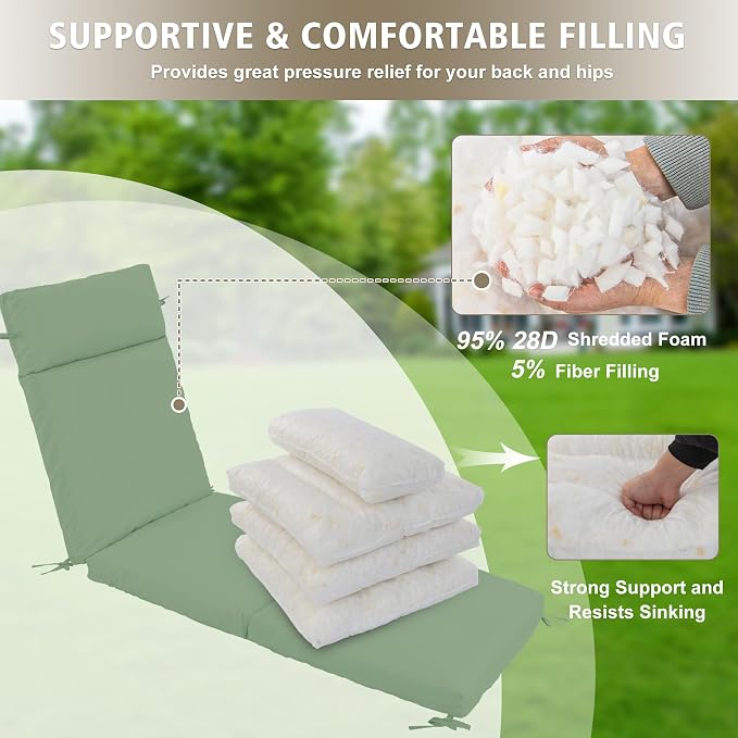 Chaise Lounge Cushion 72x21x3 Inch – Set of 2 Outdoor Lounge Chair Cushions - Image 5