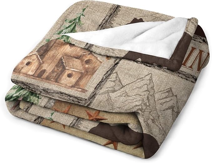 Rustic Cabin Bear Blanket, Lake Country Lodge Bear Deer Forest Farmhouse Camp - Image 3