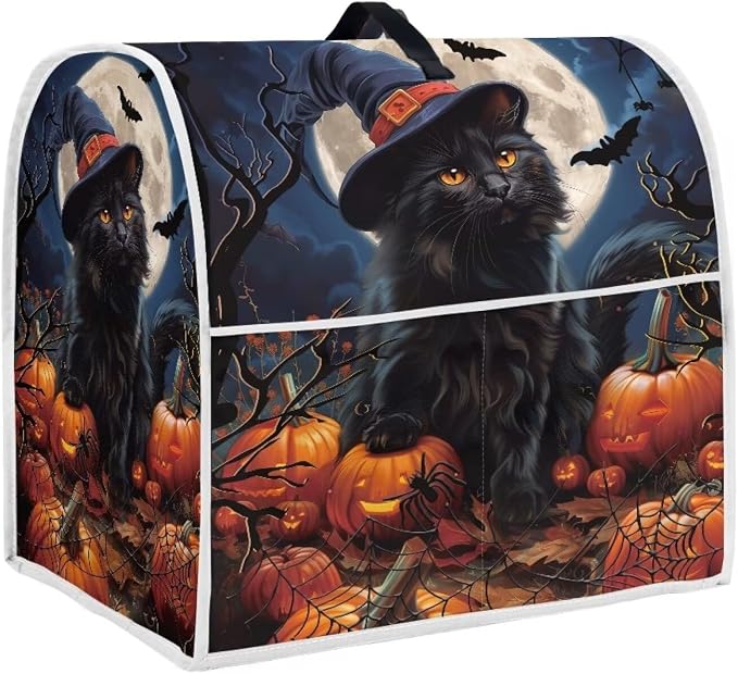 Black Cat Stand Mixer Cover 4.5-5 Quart Pumpkin Bat Kitchen Appliance Covers by HUISEFOR