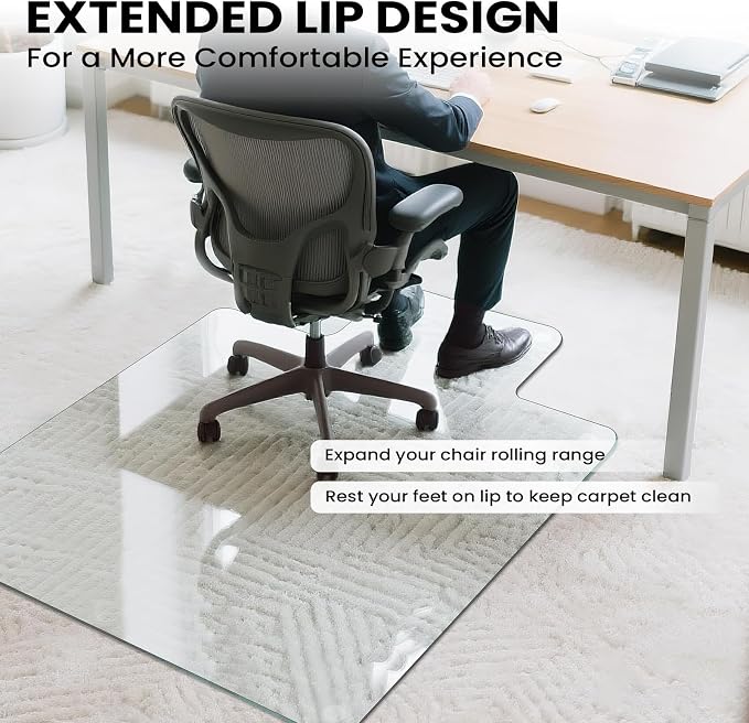 Tempered Glass Chair Mat with Lip, - Image 2
