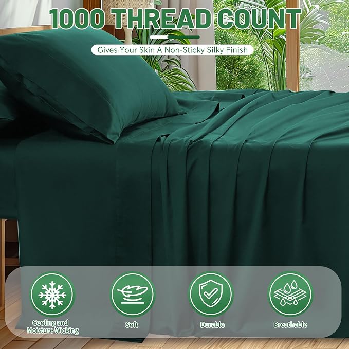 100% Egyptian Cotton Sheets Cal King Sheet Set 1000 Thread Count Sateen Weave - Image 2