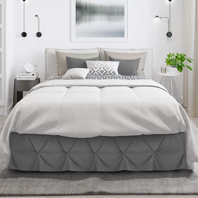 Nestl Grey Bed Skirt Cal King Size, Pinch Pleat Cal King Bed Skirt, Hotel - Image 2