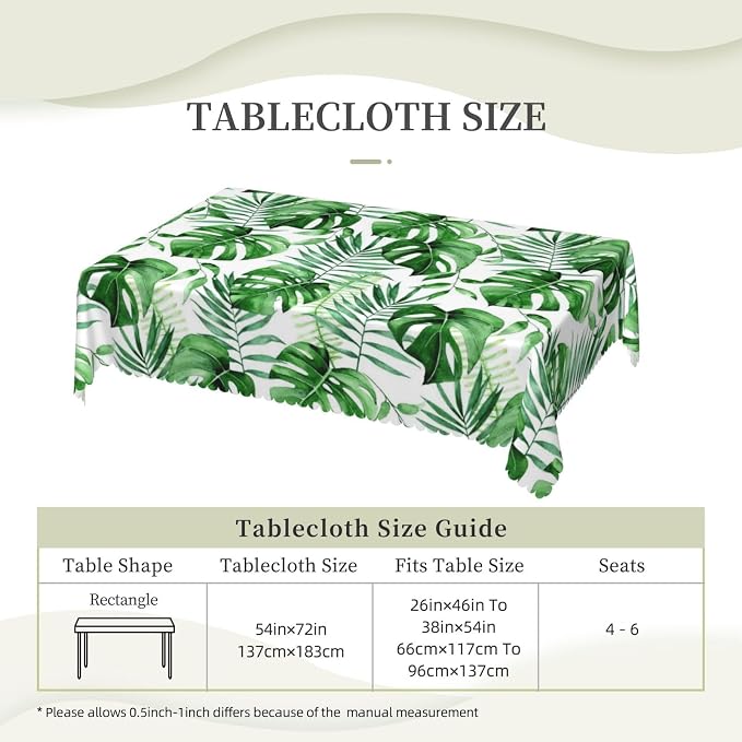 Tropical Palm Leaves Tablecloth Green Monstera Leaf Watercolor Herbs Table - Image 3