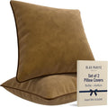 2 Pack Velvet Decorative Throw Pillow Covers, Camel and Brown, Contrast Piping by BLAUMARIT%C3%89