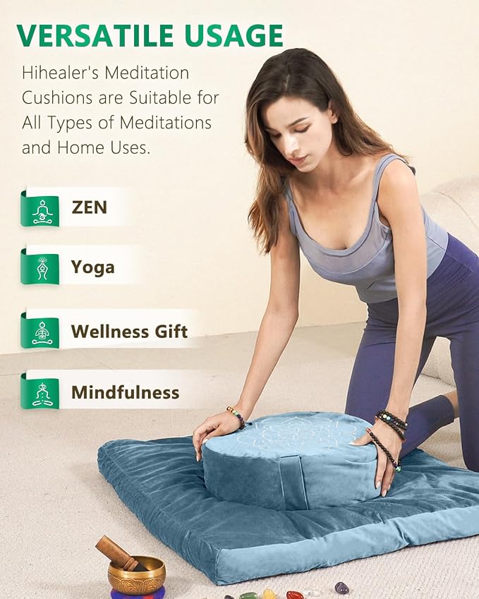 Hihealer Meditation Cushion Set Large Velvet Floor Pillow & Traditional Tibetan - Image 3
