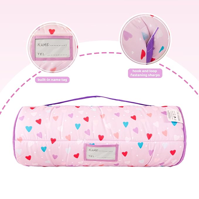 Viviland Toddler Kid Nap Mat for Preschool, Girls Heart Slumber Bag, - Image 3