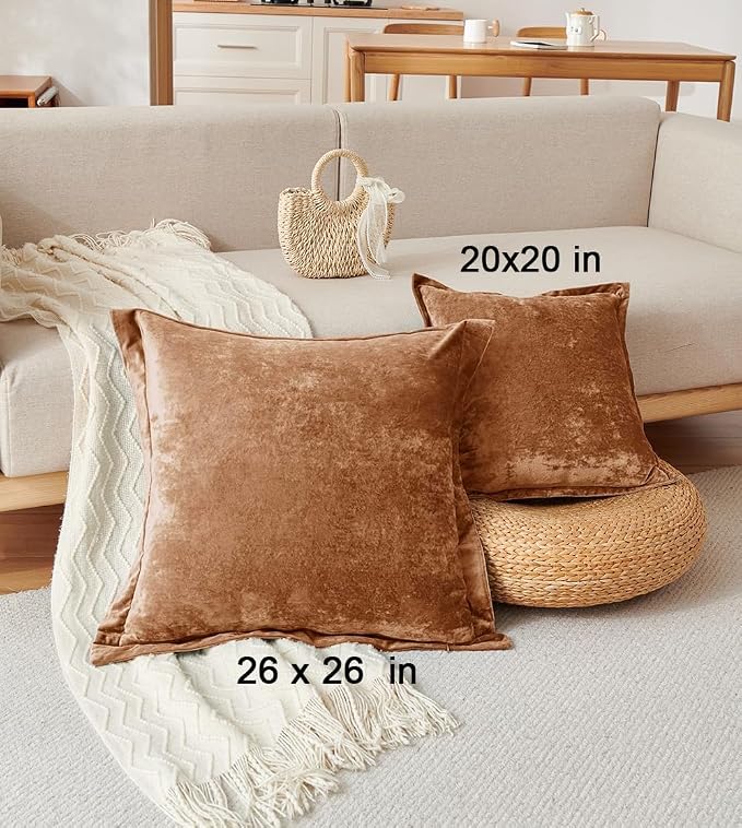 Luxurious Velvet Euro Shams Decorative Throw Pillow Covers 26x26 Set of 2 Solid - Image 4