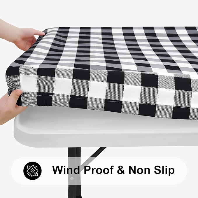 Smiry Rectangle Picnic Table Cloth, Elastic Waterproof Fitted Vinyl Tablecloths - Image 2