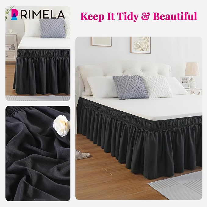 RIMELA Black Bed Skirt King Size 15 Inch Drop, Elastic Bed Skirting - Image 4