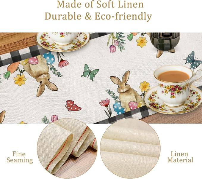 Easter Bunnies Table Runner, Easter Eggs Linen Farmhouse Table Runners - Image 4