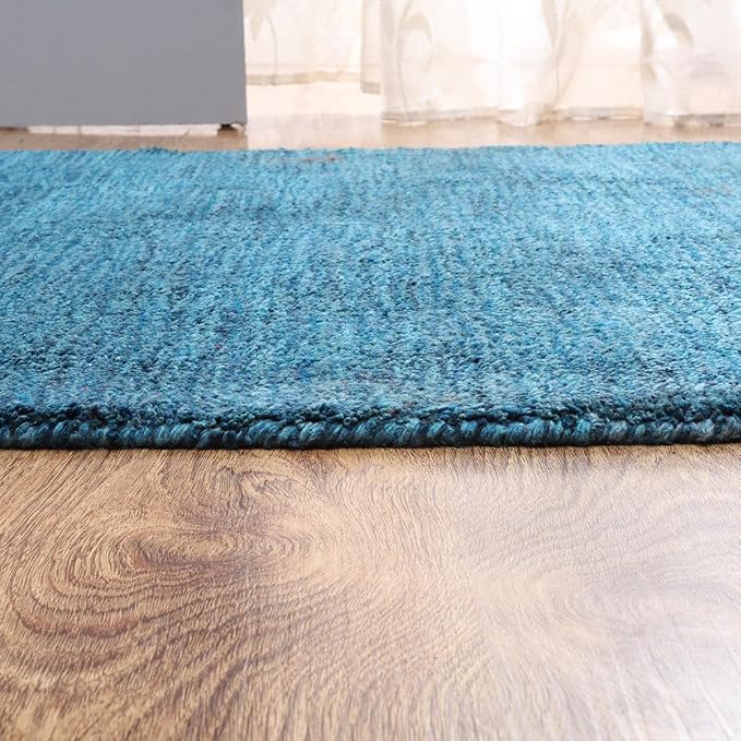 Rugsotic Carpets Hand Knotted Gabbeh Wool 2'6''x10' Runner Rug Solid Blue L00111 - Image 6