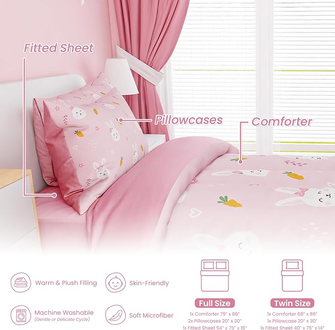 SANDJEST Rabbit Comforter Set Twin Size 68x86in - Image 3