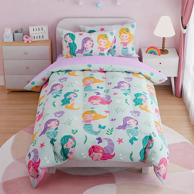 SANDJEST Mermaid Bedding Full for Girls, Ultra Soft Microfiber Comforter Set by SANDJEST