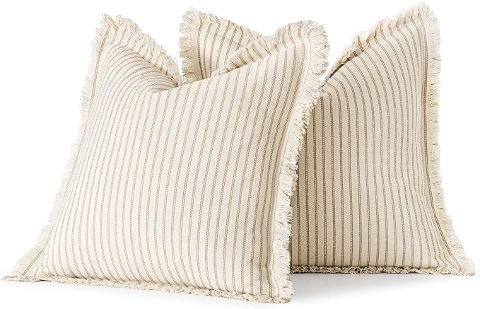 MIULEE Pack of 2 Khaki Pillow Covers 26x26 Inch Striped Farmhouse Couch Throw - Image 6