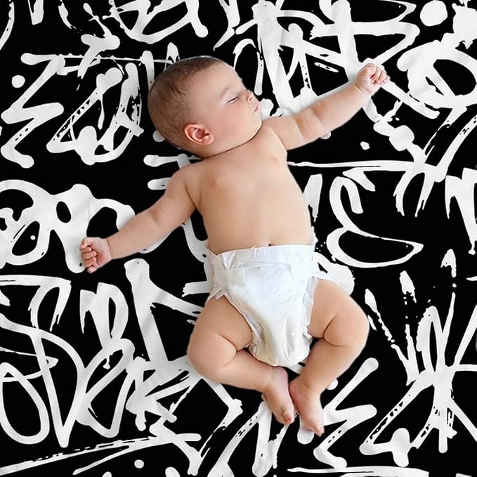 Mugod Black White Pattern Throw Blanket Graffiti Seamless Pattern - Image 3