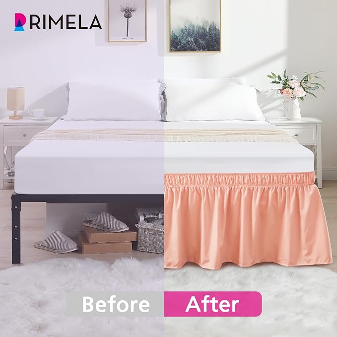 RIMELA Peachy Coral Bed Skirt Queen Size 18 Inch Drop, Elastic Bed Skirting - Image 5