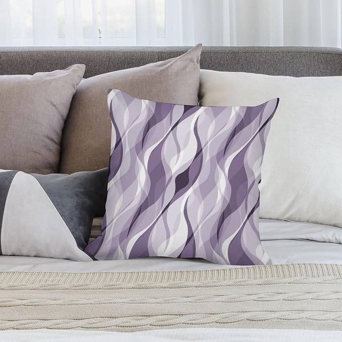 Lavender Throw Pillow Covers Modern Purple and Grey Striped Decorations - Image 4