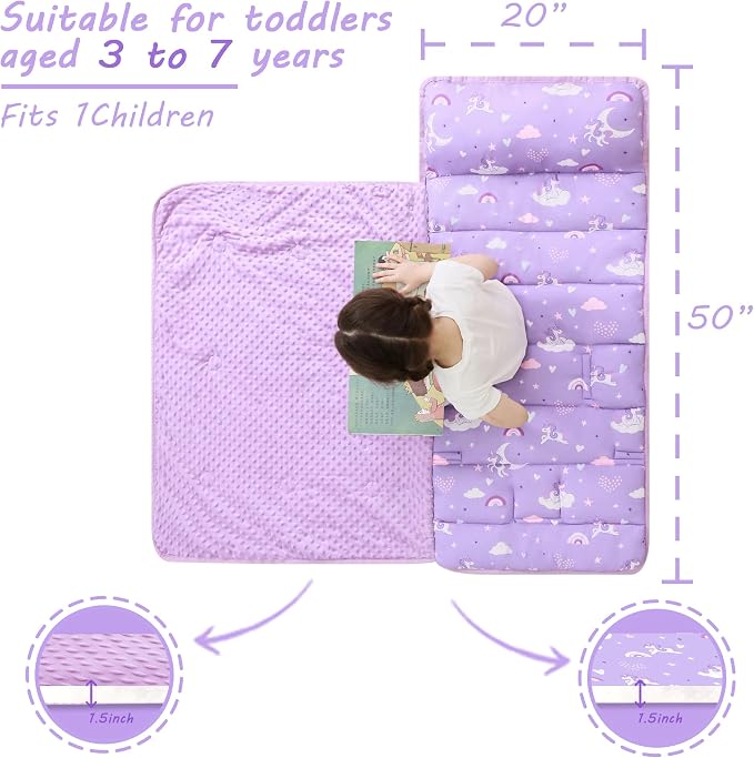 Toddler Nap Mat with Pillow and Blanket, Extra Large Rolled Napping Mats - Image 4