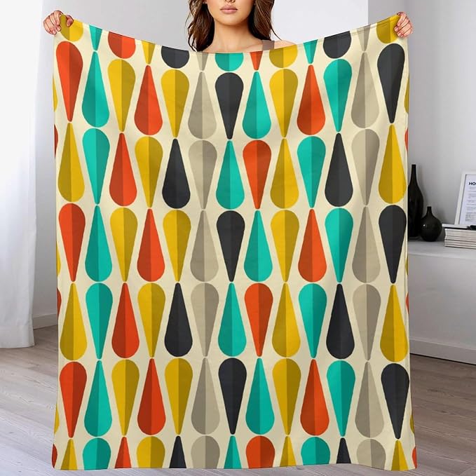Mid Century Throw Blanket, Modern Drop Shape Retro Colors Boho Orange Teal - Image 8