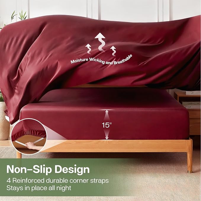 MR&HM Queen Fitted Sheet Only, Ultra-Soft Rayon Derived from Bamboo & Polyester - Image 6
