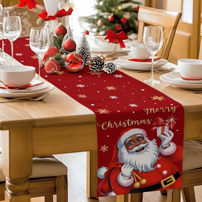 Black Santa Claus Table Runner, 13x72 Inch, Merry Christmas Table Runners Xmas - Image 7