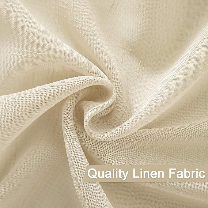 MIULEE Natural Light Beige Linen Semi Sheer Window Curtains - Image 2