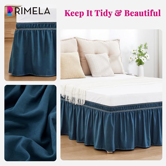 RIMELA Dusty Navy Bed Skirt King Size 18 Inch Drop, Wrap Around Elastic Bedskirt - Image 6