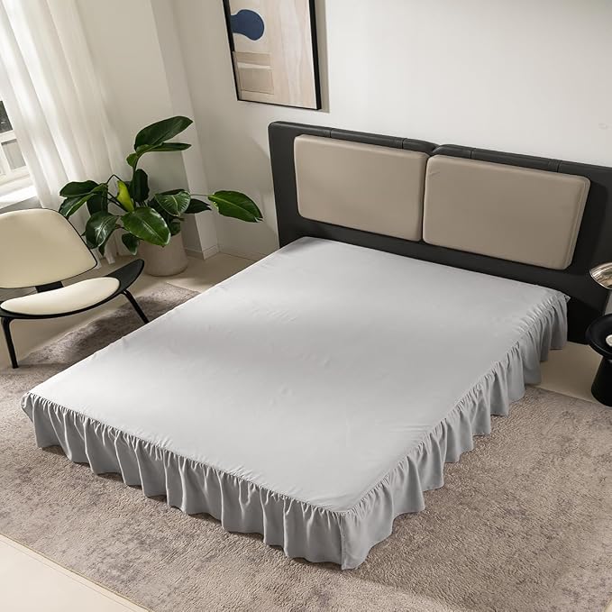 TSUTOMI Light Grey Bed Skirt King Size Ruffled Bed Skirt - Image 7