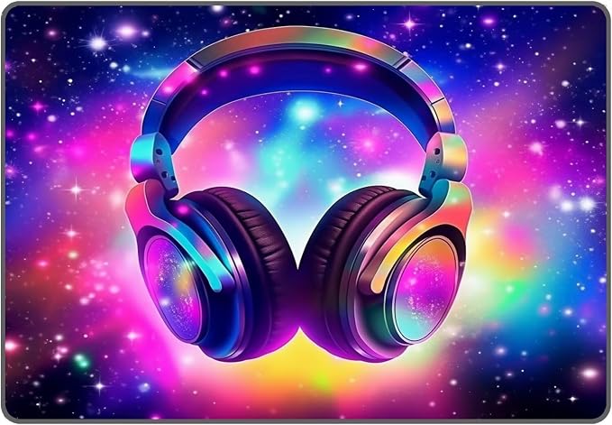 Galaxy Game Area Rug Large Music Headphone Rugs Colorful Throw Rug Non-Slip - Image 4